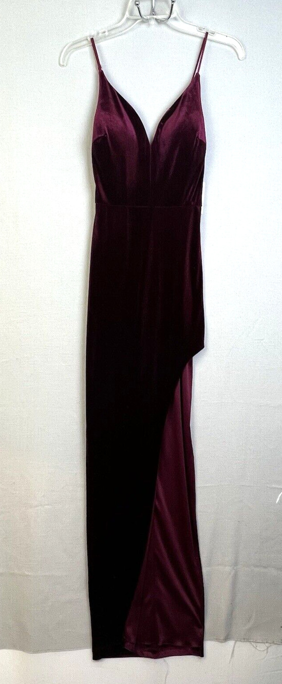B. Darlin Long Dress Women's 3/4 Burgundy Velvet Spaghetti Strap Party Sexy Maxi